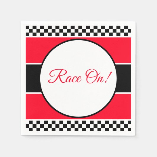 白黒チェック（赤） スタンダードカクテルナプキン (正面)