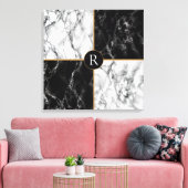 白黒チェックCanvas Print with Your Letter キャンバスプリント (インサイチュ (リビング))