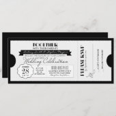 白黒チケットの招待を結婚するヴィンテージ 招待状 (正面/裏面)