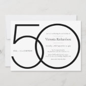 白黒チックミニマリストサプライズ50誕生日 招待状 (正面)