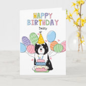 白黒チベットテリアードッグ誕生日パーティー カード (黄色い花)