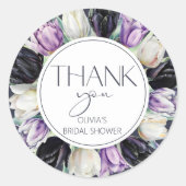 白黒チューリップブライダルシャワーサンキュー ラウンドシール (正面)