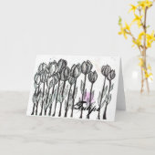 白黒チューリップ花ペンとインクスケッチアート カード (黄色い花)