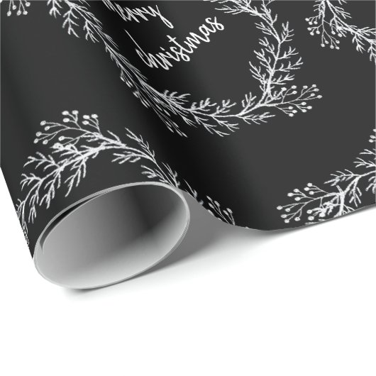 白黒チョークメリークリスマスリース ラッピングペーパー (ロールコーナー)