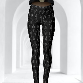 白黒チョーク輪郭ヨガポーズパターン レギンス