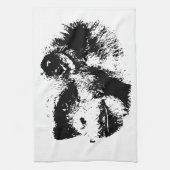 白黒チンパンジーポップ・アートのアート キッチンタオル (縦)