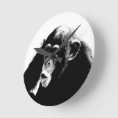 白黒チンパンジー ラウンド壁時計 (傾斜)