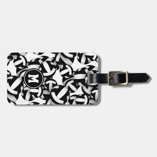 白黒チームの色バレーボールのギフト ラゲッジタグ (正面横)