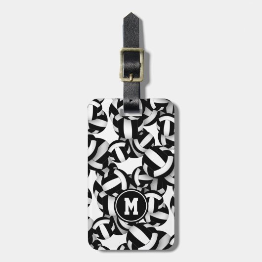 白黒チームの色バレーボールのギフト ラゲッジタグ (正面縦)