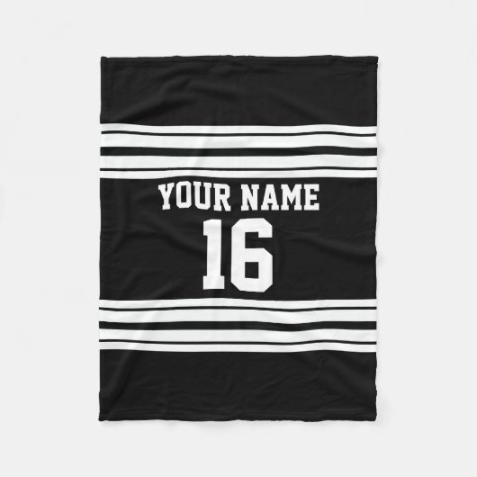 白黒チームカスタムジャージーの番号名 フリースブランケット (正面)