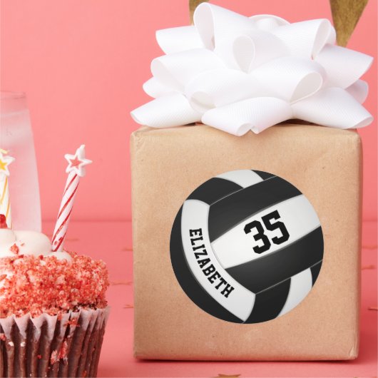 白黒チームカラーズボーイズ女の子バレーボール ラウンドシール (パーティー)