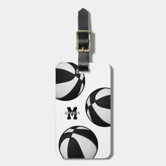 白黒チームカラーバスケットボール旅行バッグ ラゲッジタグ (正面縦)