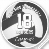 白黒チームカラーバレーボール選手の名前 シール (正面)