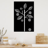白黒ツリーの黒い背景のプリントポスター ポスター (キッチン)