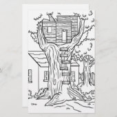 白黒ツリーハウスのカラーリングページ 便箋 (正面/裏面)