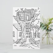 白黒ツリーハウスのカラーリングページ 便箋 (スタンド正面)