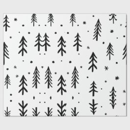 白黒ツリー例示的メリークリスマス ラッピングペーパー