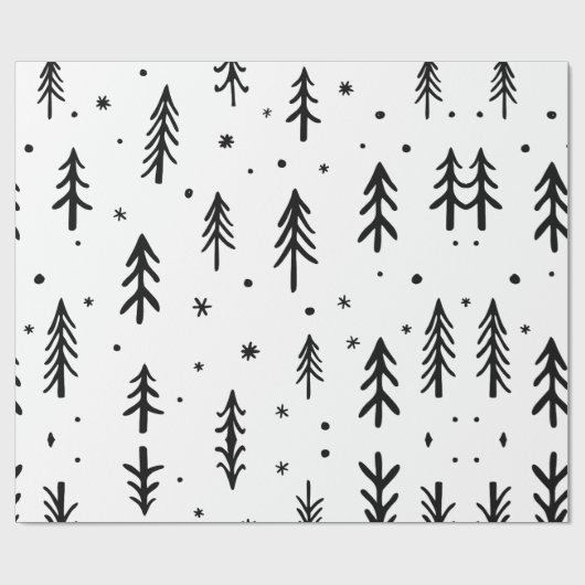 白黒ツリー例示的メリークリスマス ラッピングペーパー (フラット)