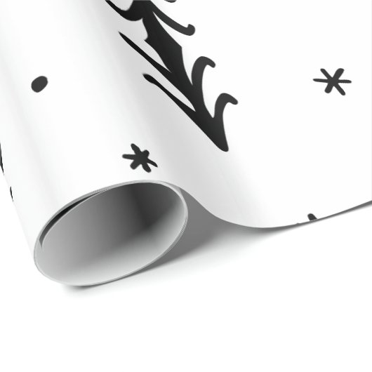 白黒ツリー例示的メリークリスマス ラッピングペーパー (ロールコーナー)