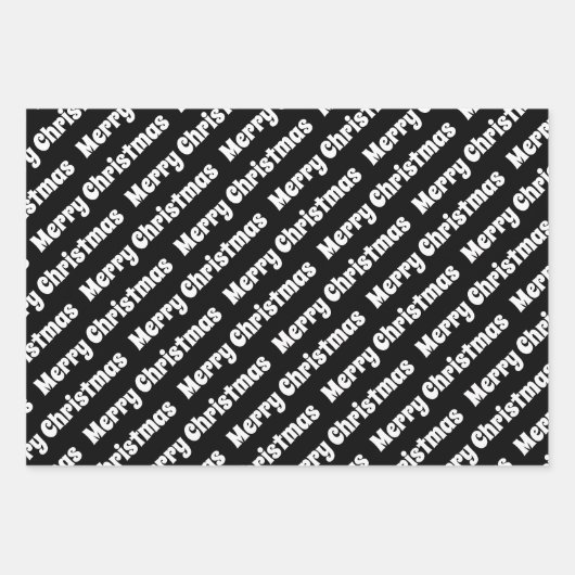 白黒ツリー、星メリークリスマスの休日 ラッピングペーパーシート (正面3)