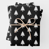 白黒ツリー、星メリークリスマスの休日 ラッピングペーパーシート (インサイチュ)