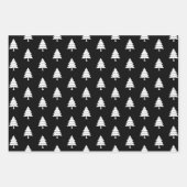 白黒ツリー、星メリークリスマスの休日 ラッピングペーパーシート (正面)