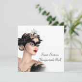 白黒ティアラマスクスウィート16マスカレードパーティー 招待状 (スタンド正面)