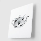 白黒ティーポット スクエア壁時計 (傾斜)