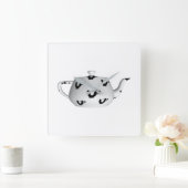 白黒ティーポット スクエア壁時計 (ホーム)