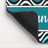 白黒ティール（緑がかった色）はっきりした波状ストライプ マウスパッド (コーナー)