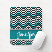 白黒ティール（緑がかった色）はっきりした波状ストライプ マウスパッド (マウス)