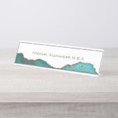 白黒ティール（緑がかった色）カスタム抽象芸術 デスクネームプレート (正面)