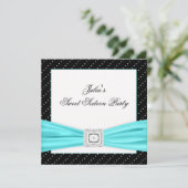 白黒ティール(緑がかった色)スウィート16パーティー 招待状 (スタンド正面)
