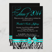 白黒ティール(緑がかった色)ゼブラ2014卒業招待状 招待状 (正面/裏面)