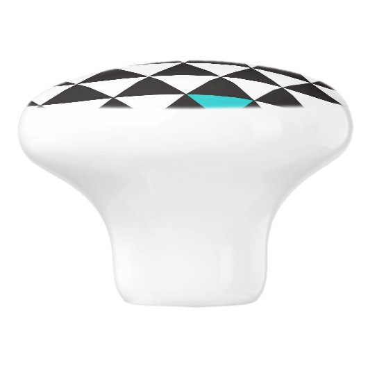 白黒ティール（緑がかった色）ターコイズ幾何三角形 セラミックノブ (側面)