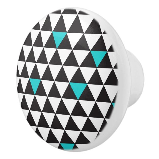 白黒ティール（緑がかった色）ターコイズ幾何三角形 セラミックノブ (右)