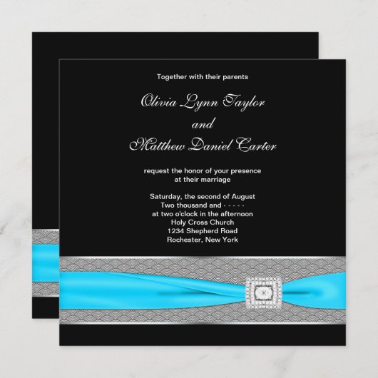 白黒ティール(緑がかった色)ブルーティール(緑がかった色)ブラック結婚ズ 招待状 (正面/裏面)