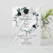 白黒ティール(緑がかった色)ブルーリースブライダルシャワー 招待状 (スタンド正面)