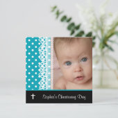 白黒ティール(緑がかった色)ベビーガールフォト《キリスト教》洗礼式や命名式 招待状 (スタンド正面)