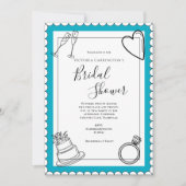白黒ティール(緑がかった色)モダンブライダルシャワー 招待状 (正面)