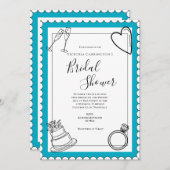 白黒ティール(緑がかった色)モダンブライダルシャワー 招待状 (正面/裏面)