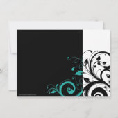 白黒ティール（緑がかった色）リバーススワールブライダルシャワー 招待状 (裏面)