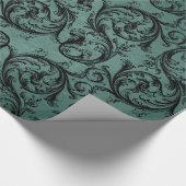 白黒ティール（緑がかった色）ヴィンテージ装飾模様 ラッピングペーパー (角)