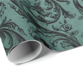 白黒ティール（緑がかった色）ヴィンテージ装飾模様 ラッピングペーパー (ロールコーナー)