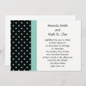 白黒ティール（緑がかった色）水玉模様結婚式招待状 招待状 (正面/裏面)