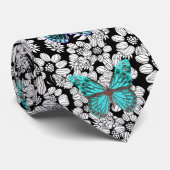 白黒ティール(緑がかった色)蝶蝶 ネクタイ (ロール)