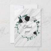 白黒ティール（緑がかった色）青花植物大理石 サンキューカード (正面)