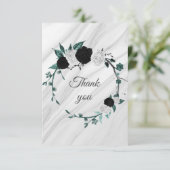 白黒ティール（緑がかった色）青花植物大理石 サンキューカード (スタンド正面)