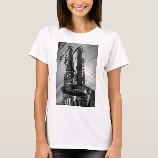 白黒テノールサクソフォン Tシャツ (正面)