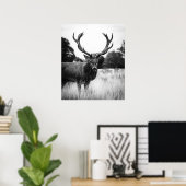 白黒ディアキャビンDecorフォレストウッドランド ポスター (ホームオフィス)
